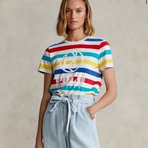 Polo Ralph Lauren Riviera Stripe Coastal Preppy T-Shirt Logo Sporty Collegiate
